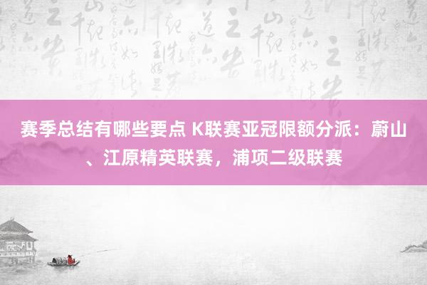 赛季总结有哪些要点 K联赛亚冠限额分派：蔚山、江原精英联赛，浦项二级联赛